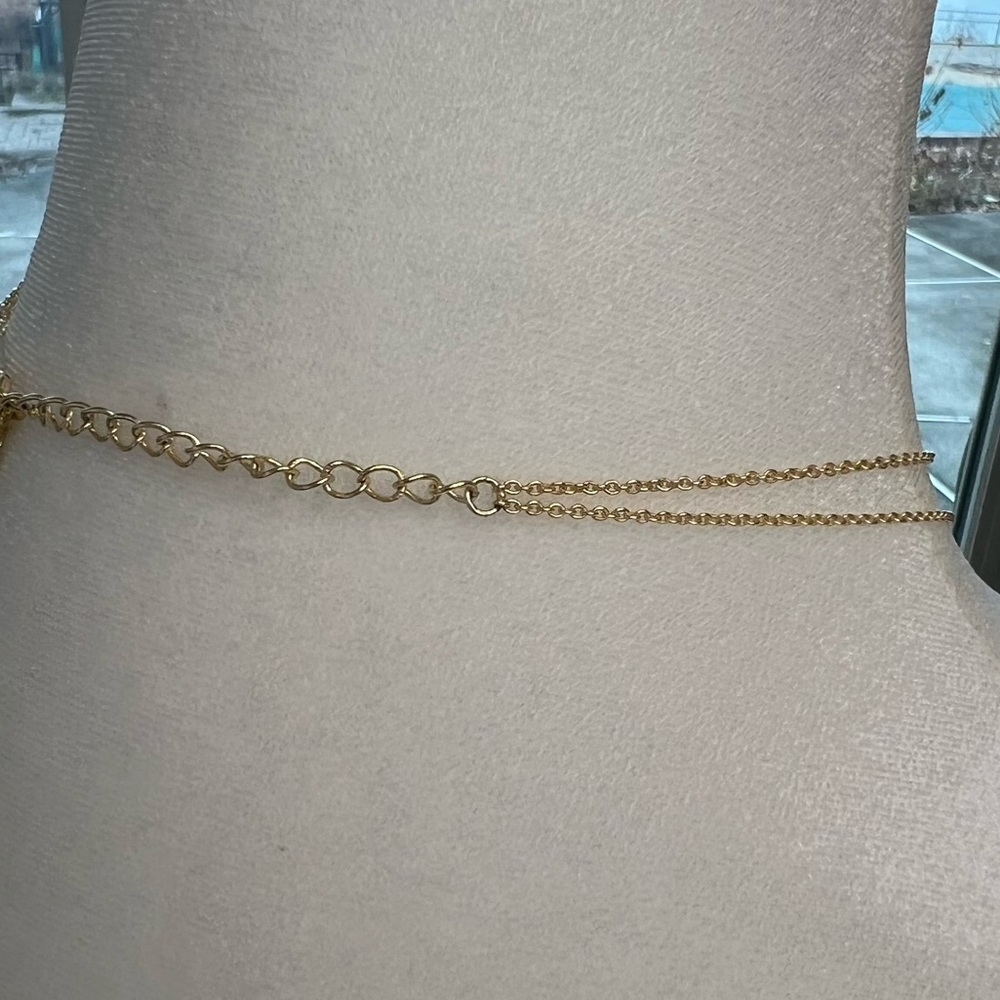 Gold tone costume double layer cresent moon adjustable necklace - Picture 6 of 7